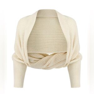 FREYA HARPER Essence Ivory Cream Knit Sweater Scarf Wrap Shrug